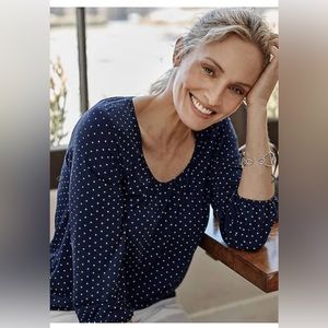 J. Jill Women's Wearever Shirred Navy Blue Jersey 3/4 Sleeve Top XL NWT